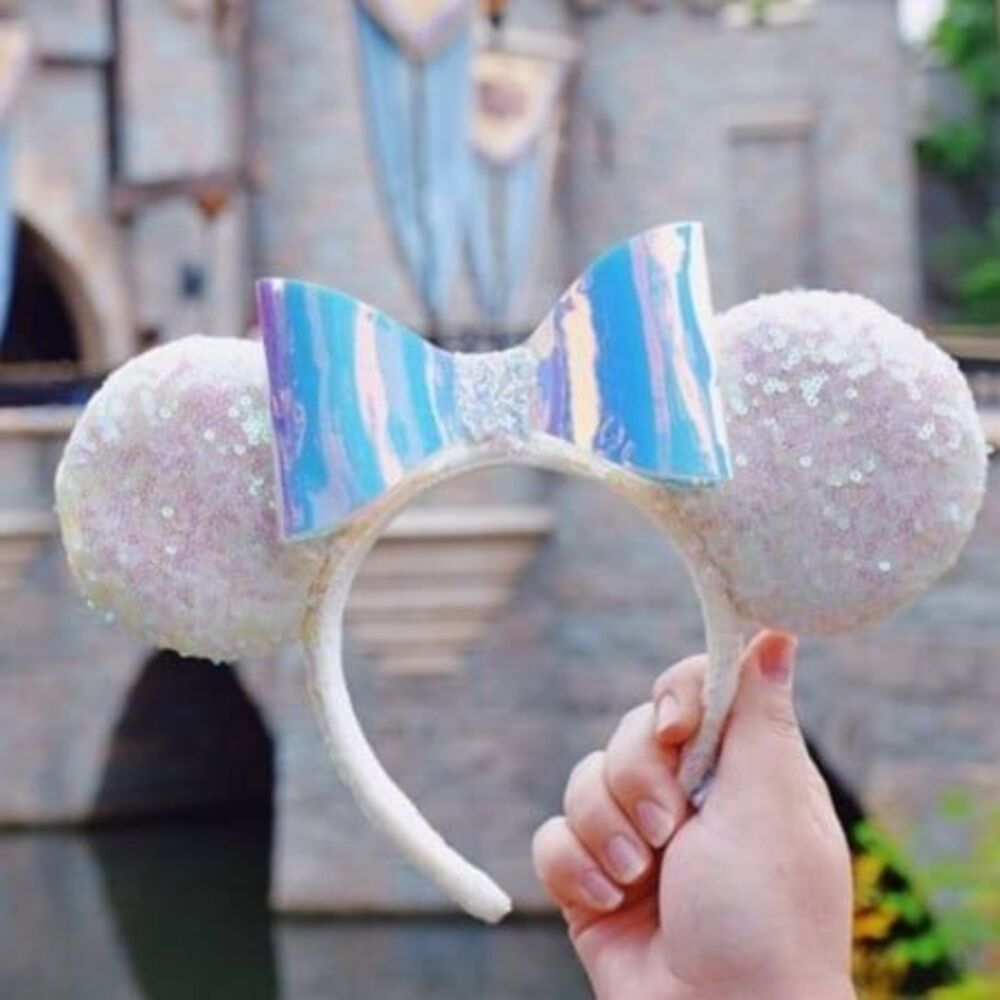 Disney Parks white Iridescent Glitter Sequin Minnie Mouse Ears Headband